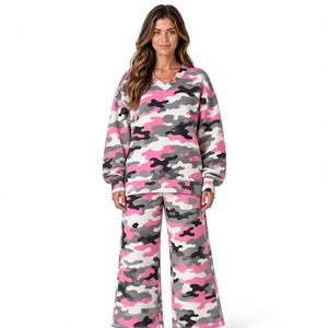 Übergroßes Hosen-Set für Damen Rosa Tigger-Print V-Ausschnitt Langarm-Sweatshirt Weite Hose 2-teiliges Lounge-Set - Product Image 4