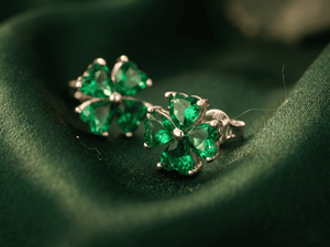 Lab Grown <b>Emerald</b> 14K White Gold Four Leaf Clover Flower <b>Stud</b> Earrings Women Bridal Fine Jewelry - Product Image 3
