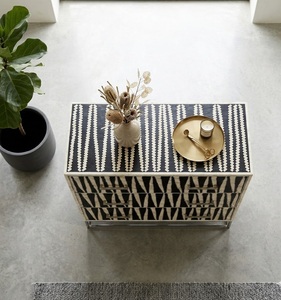 Aparador de Madera Maciza con Incrustaciones de Hueso, Hecho a Mano, con Diseño Floral, para Comedor, Sala de Estar o Dormitorio - Product Image 2