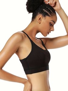 Triangle Cutout Sports Bra Women Scoop <b>Neck</b> Crop Top Wireless <b>Padded</b> Gym Workout Fitness Activewear Racerback Bralette Blanks - Product Image 4