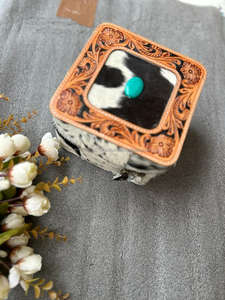 Nuevo estilo occidental hecho a mano con pelo en cuero de piel oculta cajas de joyería esencial casos mínimos con piedra turquesa - Product Image 4