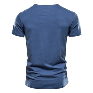 T-shirt à manches courtes bleu uni pour homme, 100% coton, respirant, style uni teint, chemises et hauts pour adultes - Product Image 1