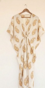 Caftán de algodón hecho a mano con estampado a mano, vestido de verano bohemio para mujer, ideal para la playa. - Product Image 2