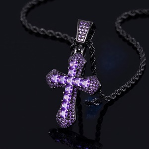 Collier pendentif croix violet serti de zircons, plaqué or, chaîne en argent style punk, unisexe, cadeau de fête, bijoux - Product Image 3