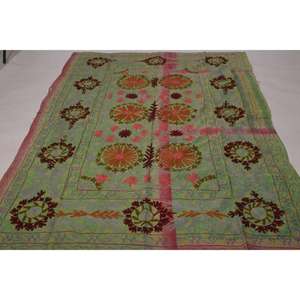 Vintage Cotton Kantha Suzani <b>Quilt</b> Handmade Floral Embroidered Eco-Friendly Washable Boho Bedspread Indian <b>Throw</b> Blanket - Product Image 2