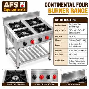 Table de cuisson au gaz commerciale AFS Equipments à 4 brûleurs, en acier inoxydable, autoportante, robuste, en fonte, 36 pouces, pour usage hôtelier, montage sur table - Product Image 1