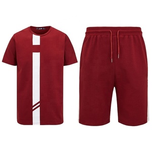 Chándal de algodón con logotipo personalizado para hombre, conjunto de pantalones cortos, camiseta y pantalón corto - Product Image 1