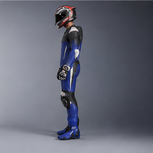 Combinaison de moto homme en PU bleu-noir, col ras du cou, fermeture éclair, coupe ajustée, style motard, imperméable, logo frontal discret, pour l'hiver - Product Image 3