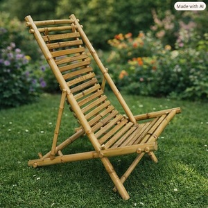 Tumbona de Bambú Plegable para Exteriores, Diseño Rústico, Patas Cónicas, Reclinable Manual, Sin Cojín, para Jardín y Playa - Product Image 1