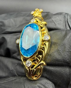 Vintage Women's 925 silver lab grown Plated Ring With Oval Blue Gem And Diamond Accents - Product Image 6