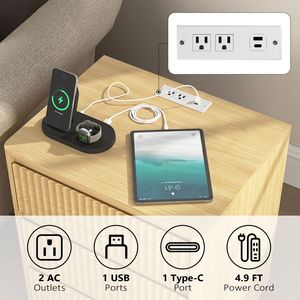 Set di 2 Comodini con Stazione di Ricarica USB C Rapida, Mobile Moderno in Legno con 3 Cassetti, Ampio Spazio di Archiviazione per Divano - Product Image 2