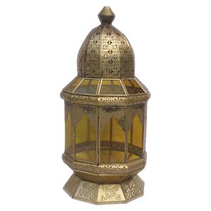 Linterna estilo marroquí antiguo, candelabro colgante con diseño de acabado pintado de vidrio amarillo y dorado - Product Image 1
