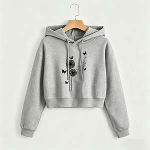 Sudadera Corta con Capucha para Mujer, Diseño Profesional de Diente de León con Estampado de Mariposa, Sudadera Corta Estilo Y2K, Sudadera Gótica - Product Image 3