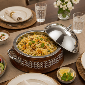 Casserole isotherme à double paroi en acier inoxydable de qualité supérieure avec finition bois, bol de service alimentaire pour cuisine domestique - Product Image 4