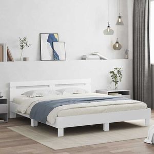 Cadre de lit en bois d'ingénierie avec éclairage LED 75,98 x 79,92 po en métal blanc - Product Image 1