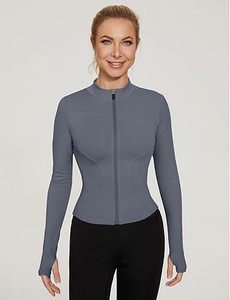 Camiseta de Yoga Gris para Mujer, Manga Larga con Media Cremallera, Transpirable, de Poliéster, Color Sólido, Ropa Deportiva, Corte Regular, para Todas las Temporadas - Product Image 4