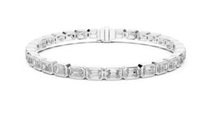 18K Yellow Gold Bezel Emerald Diamond Eternity <b>Bracelet</b>, Contemporary Stacking Diamond <b>Bracelet</b> - Product Image 2