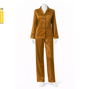 Conjunto de Pijama de Satén Sólido Tejido RTP |   Ropa de Dormir Transpirable de Mezcla de Seda/Algodón de 140 g/m² |   Conjuntos de Ropa de Dormir para Mujer al por Mayor OEM - Product Image 1