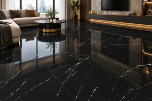 Carreaux de porcelaine polie brillante de luxe, surface haute brillance, 60x120cm, aspect granit noir, dalles de 600x1200 mm pour intérieur - Product Image 6