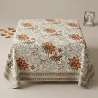 Nappe carrée en coton imprimé floral, style pastoral, lavable, décoration intérieure, motif estampé à la main