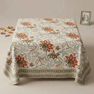 Floral Printed Cotton <b>Tablecloth</b> Square Pastoral Style Washable Home Decor Hand block Pattern Cotton Table Cloth - Product Image 4