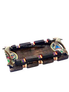 Bandeja de Madera para Servir con Asas y Otomana para Desayuno/Comida, Color Personalizado, Artesanía Tayyab - Product Image 2