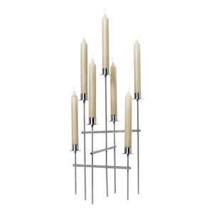 Candélabre en métal argenté de style moderne, doté de plusieurs tiges verticales décalées et de barres transversales pour une décoration architecturale unique - Product Image 2