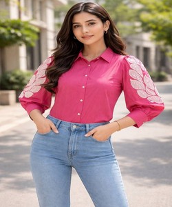 NOUVELLE ARRIVÉE DHABU COTTON BRODERIE MAIN ET TRAVAIL BUTTA TOP UNIQUE VÊTEMENT CASUEL PRIX DE GROS VÊTEMENT ETHNIQUE ROSE - Product Image 1