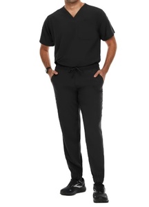 Ensemble de blouses médicales pour hommes – Haut extensible à col en V et pantalon droit avec ceinture élastique, 7 poches - Product Image 2