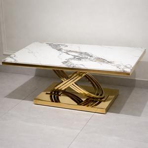 Mesa de Centro/Café de Lujo Personalizada de Mármol y Metal con Marco Geométrico, Diseño Contemporáneo, Duradera, Nueva Visión de Decoración para Sala de Estar - Product Image 1
