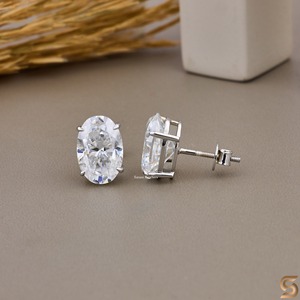 Oval Moissanite <b>Stud</b> <b>Earrings</b> 12x8MM Solitaire | Diamond Alternative Minimalist <b>Earrings</b> | 925 Silver / 10K 14K 18K Gold Jewelry - Product Image 5