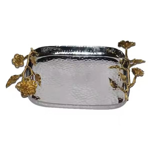 Hand Hammered Stainless Steel <b>Tray</b> With Gold Antique Handle Luxurious Home Table Decorative <b>Snacks</b> Serving <b>Tray</b> For Hot Sale - Product Image 6