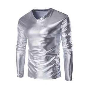 T-shirt brillant doré pour homme, manches longues, chemisier pour homme, haut d'été, costume de scène pour Noël, Halloween, fête - Product Image 3