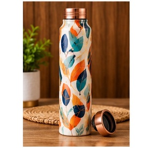 Botella de Agua de Cobre con Geometría Sagrada Moderna y Diseño de Mandala Dorado, Estilo Bohemio, Portátil para Viajes - Product Image 6