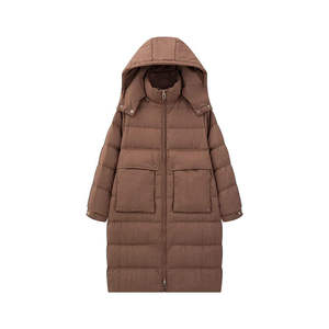Women's Long <b>Quilted</b> Hooded Winter Jacket Full Sleeve Zipper Closure Solid Color <b>Thick</b> Polyester Wadding Pockets Regular Length - Product Image 1