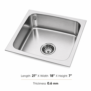 Évier de cuisine en acier inoxydable 304 à cuve unique, à encastrer, carré, poli, design moderne, facile à nettoyer - Product Image 5