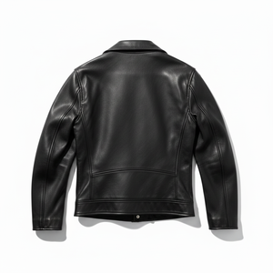 Blouson moto en cuir noir pour homme, col rabattu, fermeture éclair, manches classiques, couleur unie, pour l'automne - Product Image 2