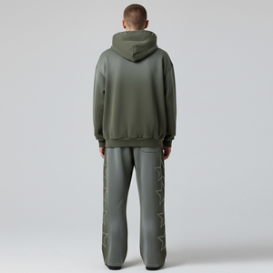 Rhinestone Custom Logo <b>Men's</b> Hooded Casual Solid Drawstring Tracksuit Vintage Jogger Set Autumn Bell Bottom Maternity Four-Way - Product Image 3