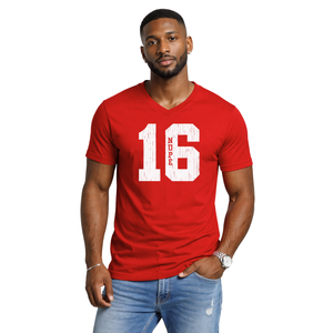 T-shirt à col en V Kappa Alpha Psi numéro 16, vêtements de fraternité grecque avec motif audacieux, confort premium et coupe élégante - Product Image 1