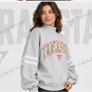 Sweat-shirt à col montant gris chiné pour femme, imprimé graphique, en molleton, coupe décontractée, épaules tombantes, haut décontracté - Product Image 2