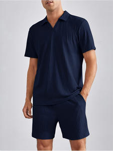 Ensemble Homme Deux Pièces : Short Décontracté Respirant en Tissu Tricoté Texturé et Polo Homme, Ensemble 2 Pièces Pantalon et T-shirt pour Homme - Product Image 3