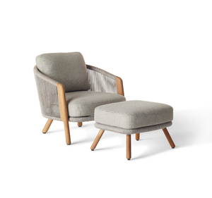 Chaise longue d'extérieur de luxe en teck massif avec structure en corde tressée et coussin épais pour patio, terrasse, hôtel ou complexe hôtelier - Product Image 6