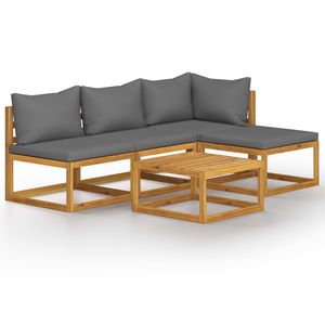 Ensemble de salon de jardin modulaire en bois d'acacia massif gris foncé personnalisable, canapés de jardin modulaires - Product Image 2
