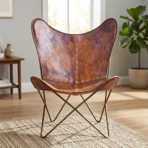 Vintage Brown Butterfly Leather <b>Chair</b> with Iron Frame Rustic Accent Lounge <b>Chair</b> for <b>Living</b> <b>Room</b> - Product Image 6