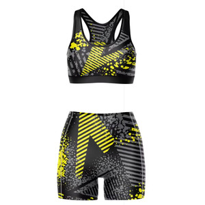 Custom Wholesale Women Yoga <b>Set</b> 2 Piece <b>Sports</b> Bra High Waist Shorts Printed Fitness Gym Activewear Workout Matching <b>Set</b> - Product Image 1