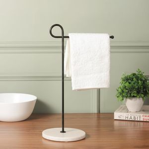 Luxury Free-Standing Hand <b>Towel</b> Rack | 14" Sleek <b>Black</b> Iron with Heavy Real Marble Base | Guest <b>Towel</b> <b>Holder</b> for Bathroom Vanity - Product Image 4