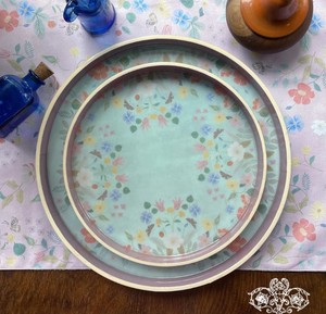 Round Pastel Bohemian Enamel Serving Tray <b>Set</b> with Wooden Frame Decorative Tea & <b>Breakfast</b> Tray for Home Decor - Product Image 2