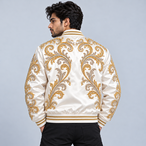 Chaqueta Varsity de Satén con Pedrería para Hombre, Chaqueta Bomber de Lujo Brillante con Diseño de Estrella de Cristal, Ropa de Calle Moderna, Informal de Invierno - Product Image 2