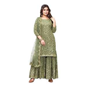 Nouvelle robe longue en georgette de style indien et pakistanais, design exclusif pour les occasions spéciales, robe Anarkali avec de riches broderies - Product Image 1