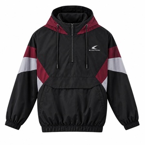 <b>Men's</b> Color Block Hooded <b>Racer</b> <b>Jacket</b> Half-Zip Water Resistant Oversized Fit Outdoor Windbreaker Coat - Product Image 1